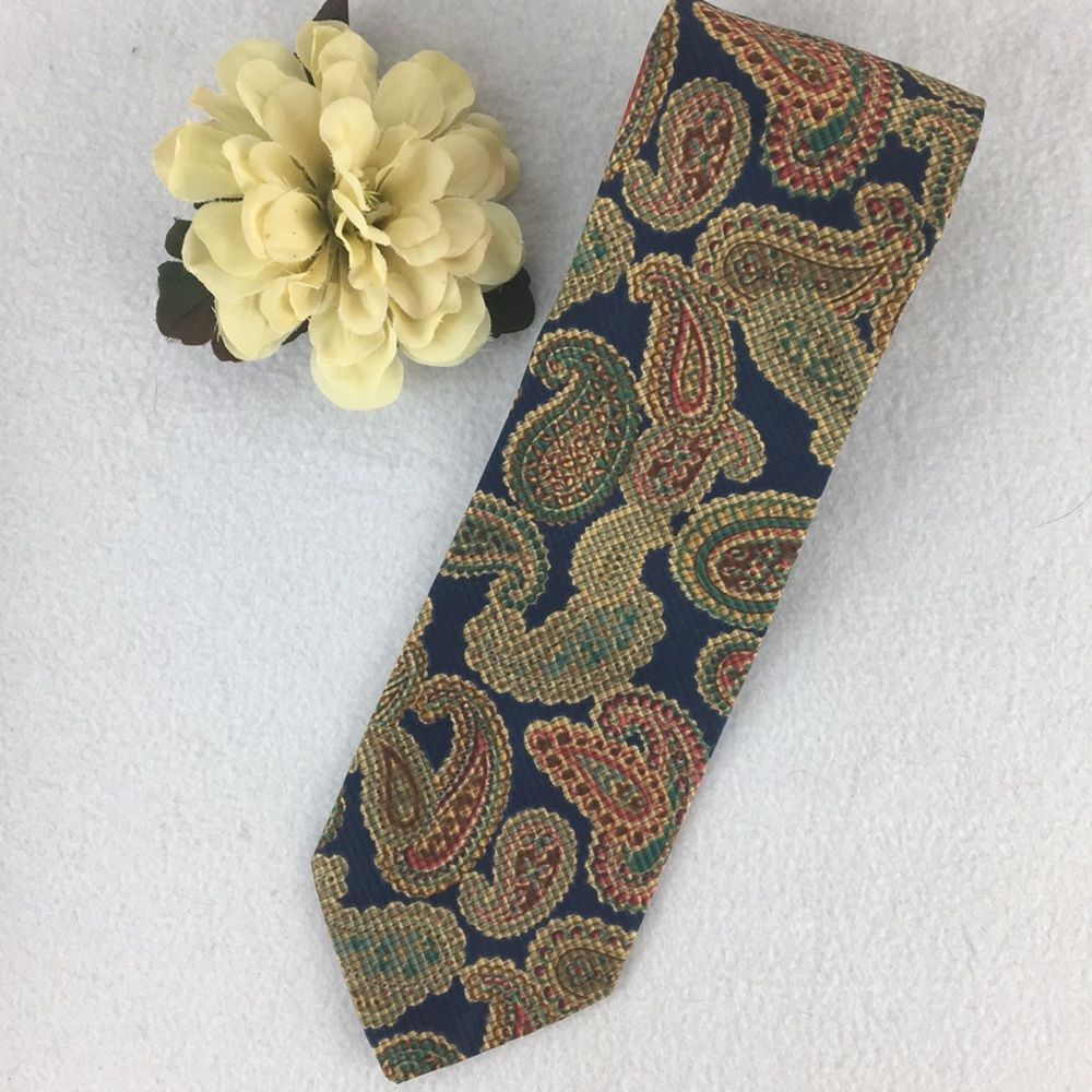 Brioni Blue & Tan Paisley Print Silk Tie